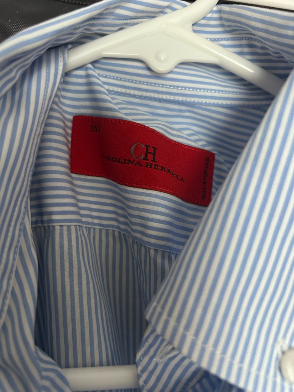 Carolina Herrera Light Blue and White Pinstripe Shirt with Red Label - Picture 2 of 10